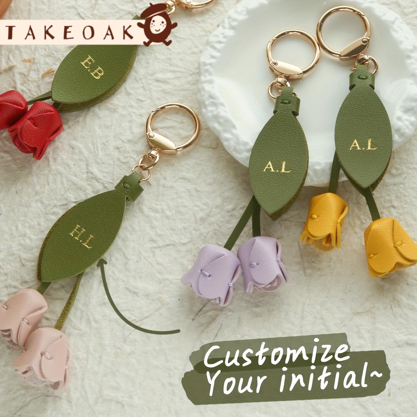 Monogram Keychain Leather - Porte-clés en cuir personnalisé avec initiales,