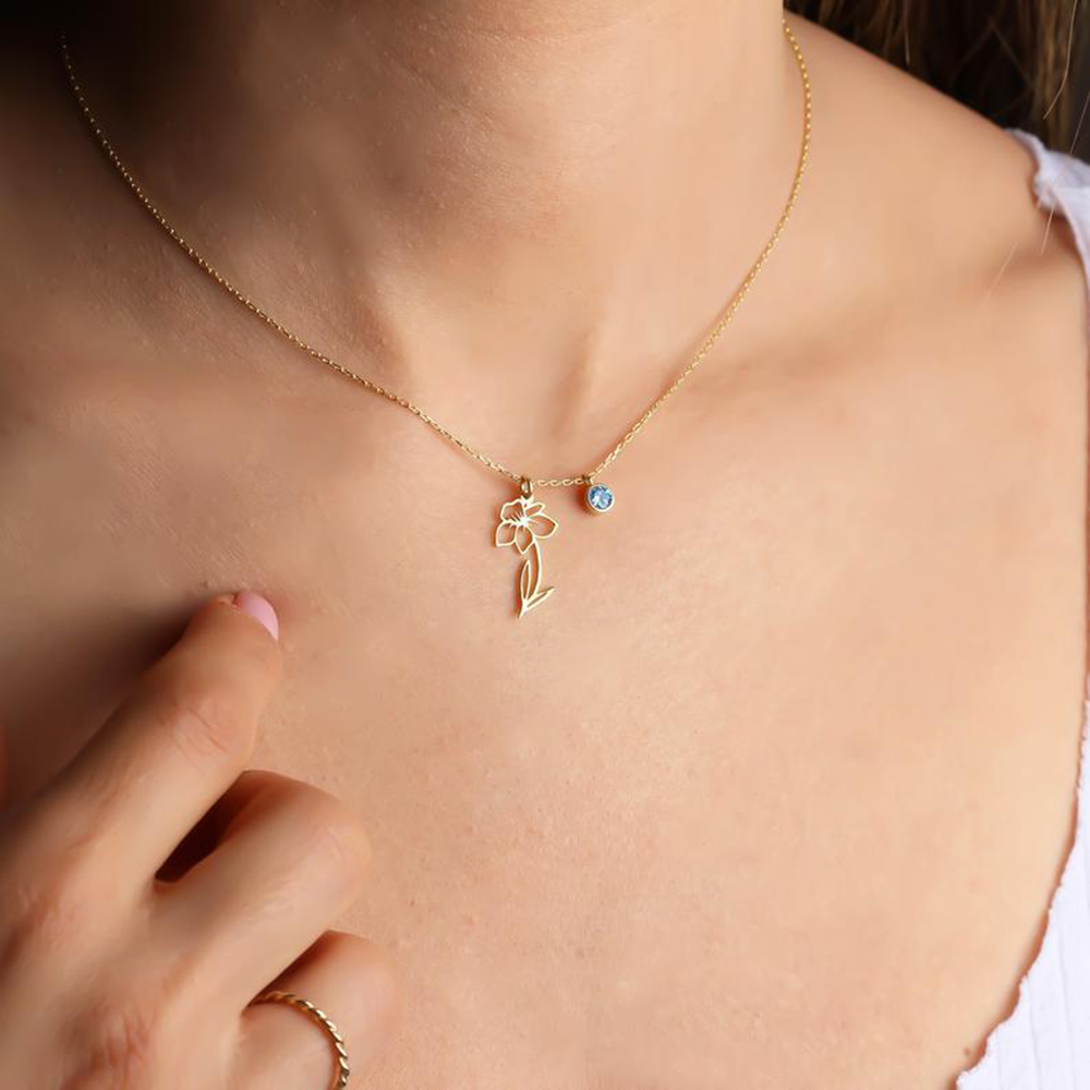 Collier Pendentif en Acier Ino - Birth Flower Necklace avis et prix